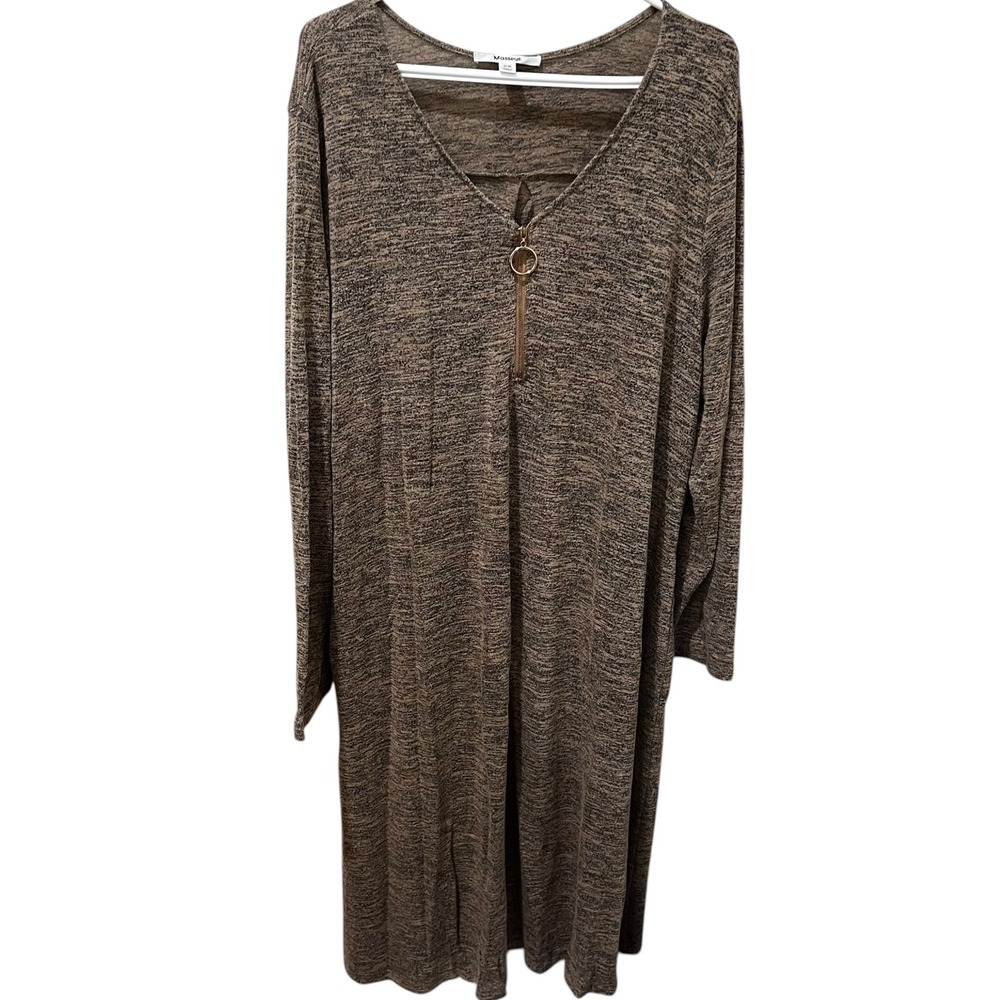 Masseys Light Brown‎ & Black Knit Dress Women's Size 2X Loose Fitting Leisure